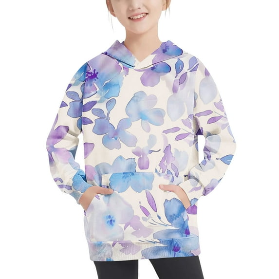Odeerbi Kids Boys Girls Hoodies Printed Pullover Hooded Sweatshirts Oversized Crewneck Hooded Sweatshirt Kids Fashion Long Sleeve Pullover Tops 4-14 Years Light Blue