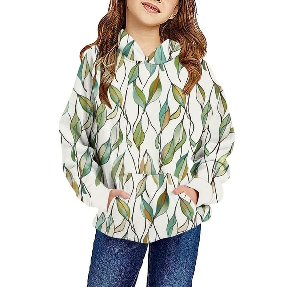 Odeerbi Kids Boys Girls Hoodies Printed Pullover Hooded Sweatshirts Oversized Crewneck Hooded Sweatshirt Kids Fashion Long Sleeve Pullover Tops 4-14 Years Green