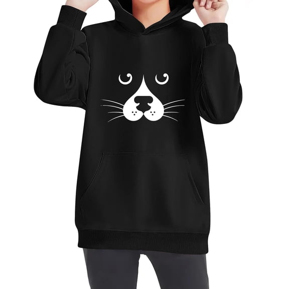 Odeerbi Kids Boys Girls Hoodies Printed Pullover Hooded Sweatshirts Oversized Crewneck Hooded Sweatshirt Kids Fashion Long Sleeve Pullover Tops 4-14 Years Black-2