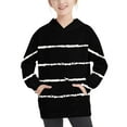 thumbnail image 1 of Odeerbi Kids Boys Girls Hoodies Striped Pullover Hooded Sweatshirts Oversized Crewneck Hooded Sweatshirt Kids Fashion Long Sleeve Pullover Tops 4-14 Years Black, 1 of 6
