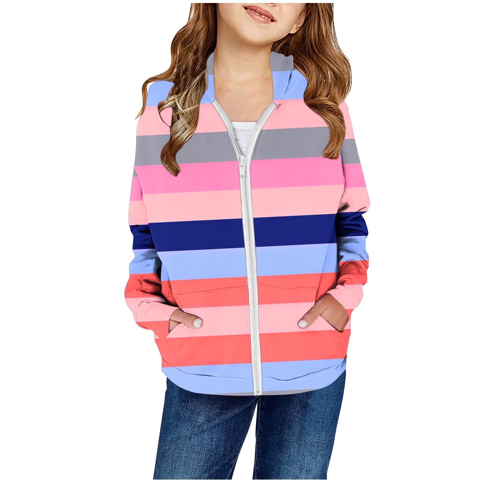 Unisex Kids Rainbow Printed Hooded Winter Sweater – Warm, Soft & Full Zip Jacket