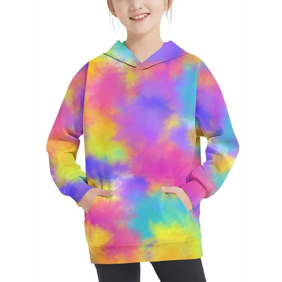 Odeerbi Kids Boys Girls Hoodies Tie-dye Pullover Hooded Sweatshirts Oversized Crewneck Hooded Sweatshirt Kids Fashion Long Sleeve Pullover Tops 4-14 Years Hot Pink