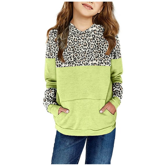 Odeerbi Kids Boys Girls Leopard Hoodies Fall Winter Pullover Hooded Sweatshirts Children's Long Sleeve Pattern Sweatshirt Round Neck Top Kids Clothes Yellow