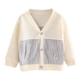 thumbnail image 1 of Odeerbi Kids Boys Girls Lightweight Cardigan Cotton Shrug Sweater Cropped Knit Outerwear 1-6 Years Kids Striped Loose Button V-neck Long Sleeve Cardigan Kids Clothes Beige, 1 of 5