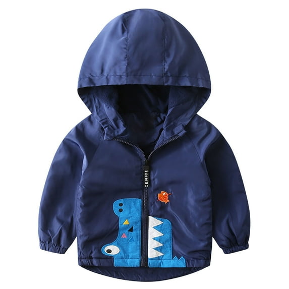 Odeerbi Kids Boys Girls Lined Softshell Jacket Dinosaur Print Windproof Waterproof Windbreaker Fashion Winter Warm Casual Long Sleeve Hooded Technical Jacket Thick Coat Navy