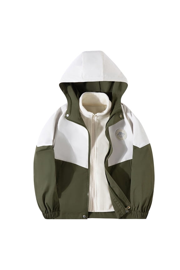 Kids Boys Girls Lined Softshell Jacket Windproof Waterproof Windbreaker Children's Winter Warm Casual Hooded Technical Jacket with Inner Liner Thick Coat Olive Green