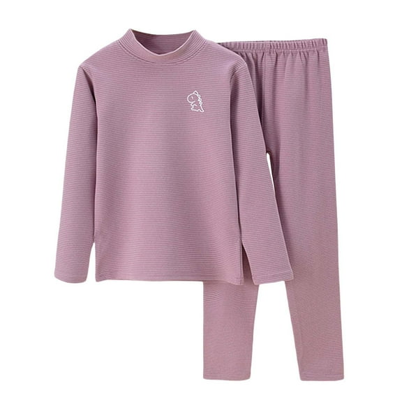 Odeerbi Kids Boys Girls Long Johns Fleece Lined Thermal Underwear Set Base Layer Set Children's Baby Winter Mock Neck Padded Pajamas Tops Pants Set Home Clothing Purple