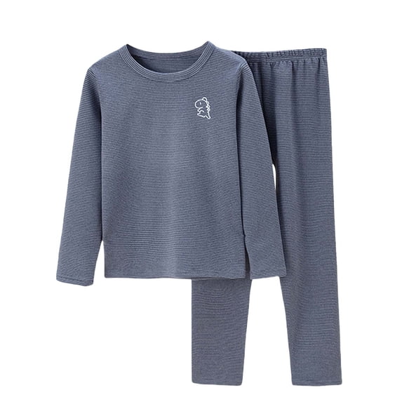 Odeerbi Kids Boys Girls Long Johns Fleece Lined Thermal Underwear Set Base Layer Set Children's Baby Winter Round Neck Padded Pajamas Tops Pants Set Home Clothing Dark Gray