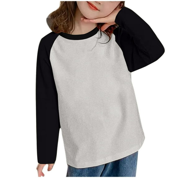 Odeerbi Kids Boys Girls Long Sleeve Cotton Raglan Shirt Fall Winter Base Layer Undershirt Fashion Casual Tops Round Neck Bottoming Shirt Gray