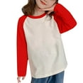 thumbnail image 1 of Odeerbi Kids Boys Girls Long Sleeve Cotton Raglan Shirt Fall Winter Base Layer Undershirt Fashion Casual Tops Round Neck Bottoming Shirt Red, 1 of 4