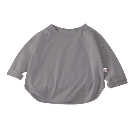 Odeerbi Kids Boys Girls Long Sleeve Cotton Shirt Fall Winter Base Layer Solid Color Undershirt Baby Children's Cotton T-shirt Bottoming Shirt Round Neck Top Gray