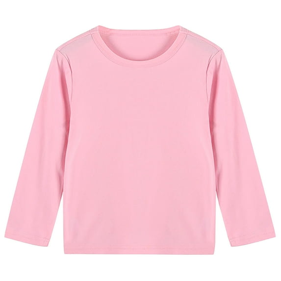 Odeerbi Kids Boys Girls Long Sleeve Cotton Shirt Fall Winter Base Layer Solid Color Undershirt Children's Round Neck Tops Pink