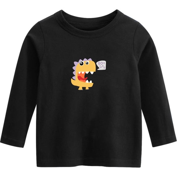 Odeerbi Kids Boys Girls Long Sleeve Cotton Shirt Fall Winter Dinosaur Base Layer Undershirt Fashion Casual Printing Tops Black