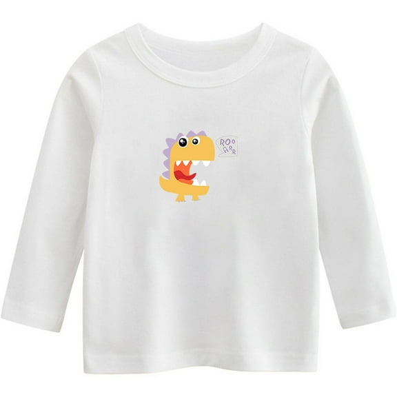 Odeerbi Kids Boys Girls Long Sleeve Cotton Shirt Fall Winter Dinosaur Base Layer Undershirt Fashion Casual Printing Tops White