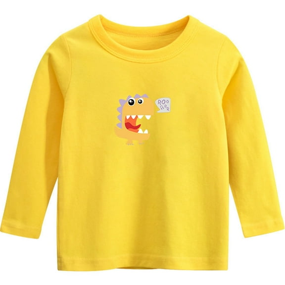 Odeerbi Kids Boys Girls Long Sleeve Cotton Shirt Fall Winter Dinosaur Base Layer Undershirt Fashion Casual Printing Tops Yellow