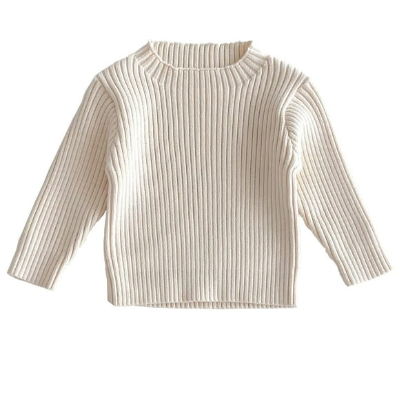 Odeerbi Kids Boys Girls Long Sleeve Rib Knitted Tops Fall Winter Base Layer Undershirt Children's Round Neck High Collar Strip Stretch Slim Versatile Knitted Sweater Bottoming Shirt White