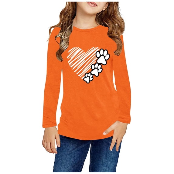 Odeerbi Kids Boys Girls Long Sleeve Shirt Fall Winter Base Layer Cartoon Printed Undershirt Cute Print Shirts Crewneck Tops Dressy Casual Blouses Kids Clothes Orange