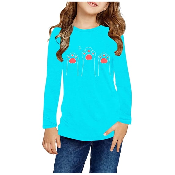 Odeerbi Kids Boys Girls Long Sleeve Shirt Fall Winter Base Layer Cartoon Printed Undershirt Cute Print Shirts Crewneck Tops Dressy Casual Blouses Kids Clothes Light Blue