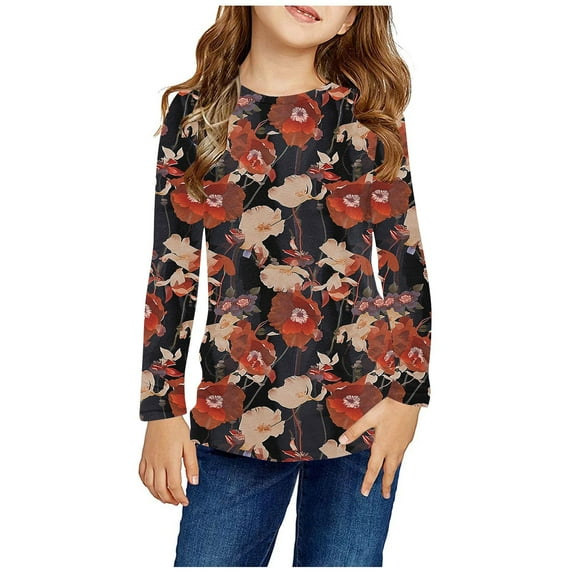 Odeerbi Kids Boys Girls Long Sleeve Shirt Fall Winter Base Layer Cartoon Printed Undershirt Cute Print Shirts Crewneck Tops Dressy Casual Blouses Kids Clothes Black