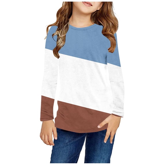 Odeerbi Kids Boys Girls Long Sleeve Shirt Fall Winter Base Layer Color Block Undershirt Cute Print Shirts Crewneck Tops Dressy Casual Blouses Kids Clothes Blue