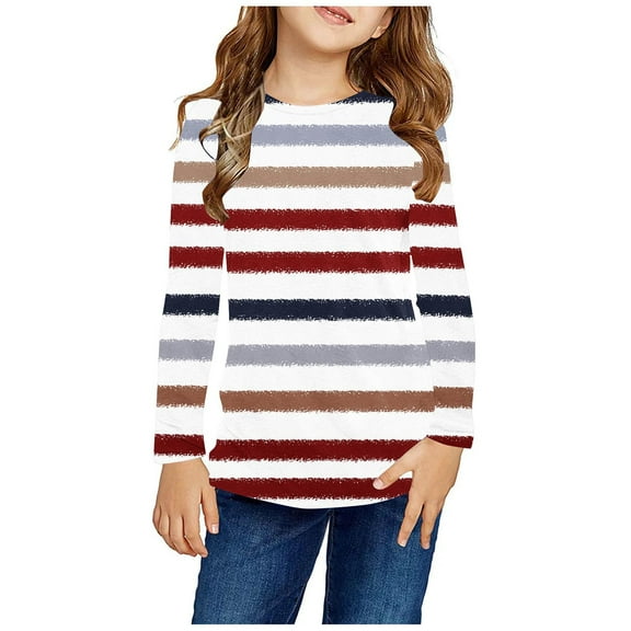 Odeerbi Kids Boys Girls Long Sleeve Shirt Fall Winter Base Layer Striped Undershirt Cute Print Shirts Crewneck Tops Dressy Casual Blouses Kids Clothes Stripe