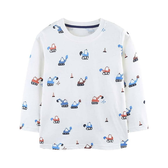 Odeerbi Kids Boys Girls Long Sleeve T-Shirts Fall Winter Cartoon Printed Cotton Base Tops Fashionable Children's Round Neck Top White