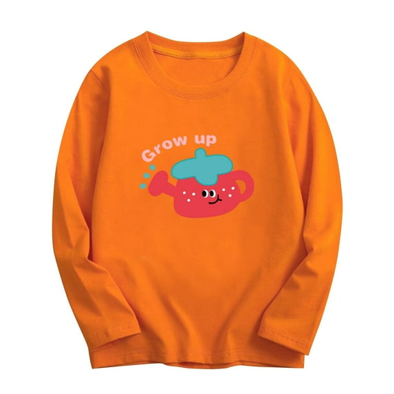 Odeerbi Kids Boys Girls Long Sleeve T-Shirts Fall Winter Cotton Basic Layering T-Shirt Cartoon Print Basic Tees Children Fashion Casual Tops Kids Clothes Orange
