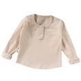 thumbnail image 1 of Odeerbi Kids Boys Girls Long Sleeve Tees Rib Knit Basic Layering T-shirt Kids Winter Thermal Round Neck Ribbed Velvet Base Layer Shirt Beige, 1 of 4