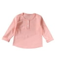 thumbnail image 1 of Odeerbi Kids Boys Girls Long Sleeve Tees Rib Knit Cotton Basic Layering T-shirt Children Fall Winter Round Neck Solid Color Base Layer Top Pink, 1 of 5