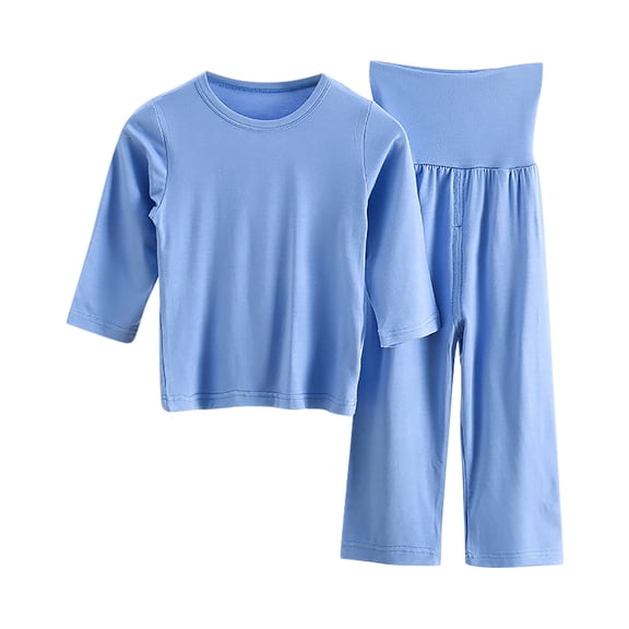Odeerbi Infant Boys Girls Modal Pajamas 2 Piece Sleepwear Kids Fashion Cute Solid Color Soft Half Sleeve Top High Waisted Pants Home Wear Suit Loungewear PJs Set Blue