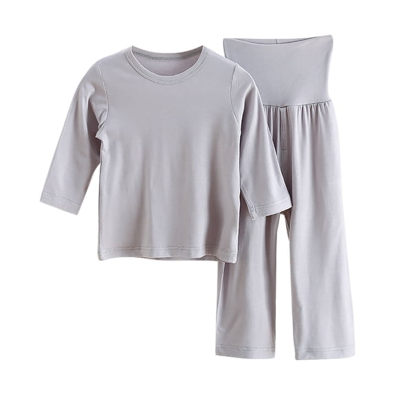 Odeerbi Kids Boys Girls Modal Pajamas 2 Piece Sleepwear Kids Fashion Cute Solid Color Soft Half Sleeve Top High Waisted Pants Home Wear Suit Loungewear PJs Set Gray