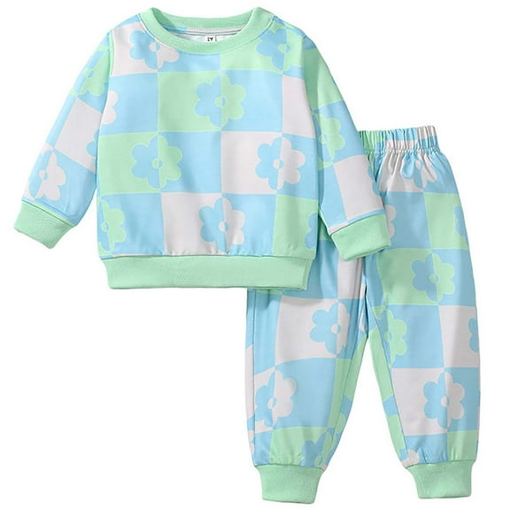 Odeerbi Kids Boys Girls Pajama Sets Cartoon Printed Long Johns Soft Base Layer Set Children's Thermal Underwear Set Fall Winter Long Sleeve T-shirt Tops Pants Casual Outfit Set Green