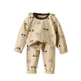 thumbnail image 1 of Odeerbi Kids Boys Girls Pajama Sets Soft Cotton Long Johns Cartoon Printed Base Layer Set Fashion Thermal Underwear Set Casual Collar Long Sleeve Tops Printed Long Pants Outfit Sets Khaki, 1 of 1