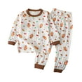 thumbnail image 1 of Odeerbi Kids Boys Girls Pajama Sets Soft Cotton Long Johns Cartoon Printed Base Layer Set Fashion Thermal Underwear Set Casual Collar Long Sleeve Tops Printed Long Pants Outfit Sets Beige, 1 of 3