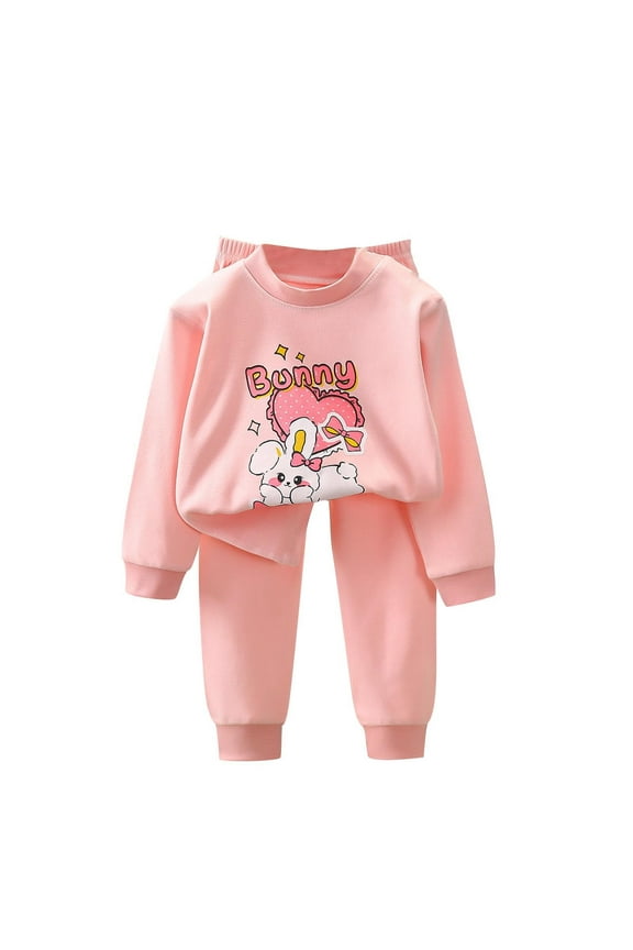 Kids Boys Girls Pajama Sets Soft Cotton Long Johns Cartoon Printed Base Layer Set Fashion Thermal Underwear Set Collar Long Sleeve Tops Printed Long Pants Outfit Sets Orange