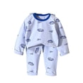 thumbnail image 1 of Odeerbi Kids Boys Girls Pajama Sets Soft Cotton Long Johns Cartoon Printed Base Layer Set Thermal Underwear Set Casual Collar Long Sleeve Tops Printed Long Pants Outfit Sets Light Blue, 1 of 1