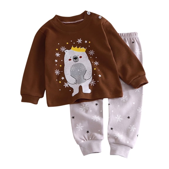 Odeerbi Kids Boys Girls Pajama Sets Soft Cotton Long Johns Dinosaur Cartoon Printed Base Layer Set Thermal Underwear Set Casual Long Sleeve Tops Printed Long Pants Outfit Sets Brown