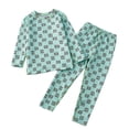 thumbnail image 1 of Odeerbi Kids Boys Girls Plaid Pajama Sets Fall Winter Thermal Underwear Set Kids Cute Warm Pajamas Velvet Long Johns Full Print Base Layer Set Home Loungewear Kids Clothes Green, 1 of 3