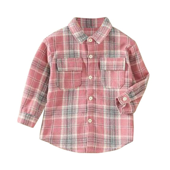 Odeerbi Kids Boys Girls Plaid Shacket Jacket Wool Coat Children's Clothing 2025 Long Sleeve Plaid Top Coat Hot Pink 6-7 Years