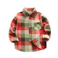 thumbnail image 1 of Odeerbi Kids Boys Girls Plaid Shirt Plaid Flannel Shacket Jacket Fashion Casual Button Down Long Sleeve Cotton Shirt Watermelon Red, 1 of 3