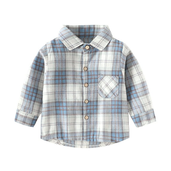 Odeerbi Kids Boys Girls Plaid Shirt Plaid Flannel Shacket Jacket Fashion Casual Cotton Button Down Long Sleeve Shirt Blue
