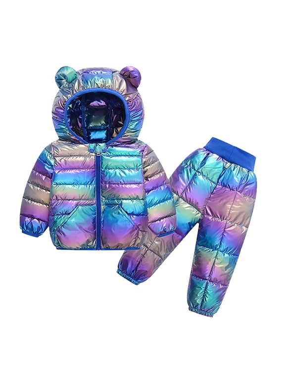 Kids Boys Girls Puffer Jacket and Pants Sets Snowsuit Ski Suit Winter Coats Padded Coat Winter Lightweight Down Jacket Heavy Coat Set Dark Blue