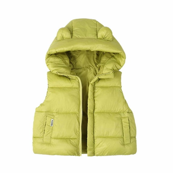 Odeerbi Kids Boys Girls Puffer Vest Fall Winter Thermal Gilet Down Vest with Pocket Children's Solid Color Thick Sleeveless Hooded Jacket Coat Kids Clothes Green