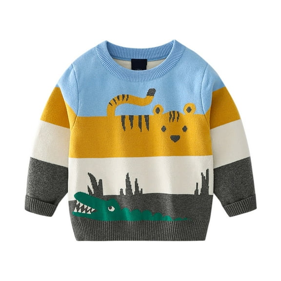 Odeerbi Kids Boys Girls Pullover Sweater Cartoon Printed Knit Jumper Thermal Tops Fashionable Casual Winter Warm Knit Sweater Double Layer Thread Pullover Sweater Light Blue