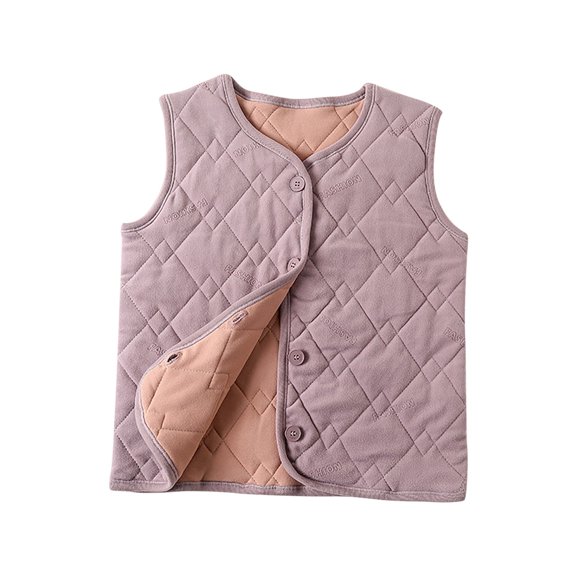 Odeerbi Kids Boys Girls Quilted Puffer Vest Fall Winter Thermal Gilet Down Vest Children's Single Breasted Thick Fleece Warm Sleeveless Jacket Coat Kids Clothes Purple