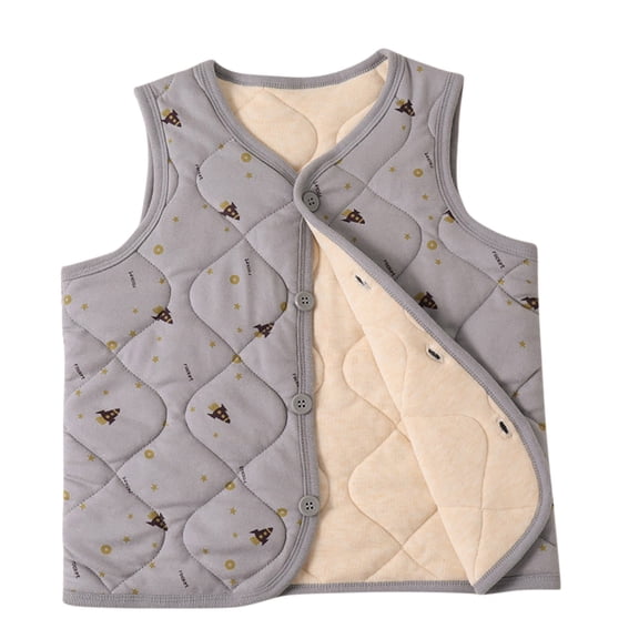 Odeerbi Kids Boys Girls Quilted Puffer Vest Fall Winter Thermal Gilet Down Vest Children's Single Breasted Thick Fleece Warm Sleeveless Jacket Coat Kids Clothes Gray