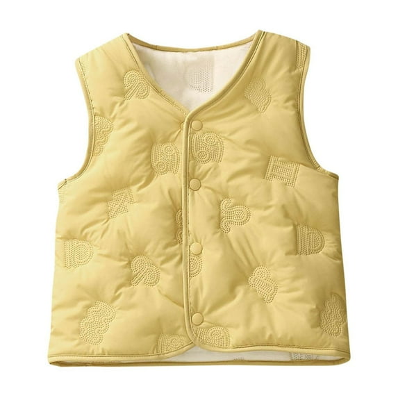 Odeerbi Kids Boys Girls Quilted Puffer Vest Fall Winter Thermal Gilet Down Vest Children's Solid Color Round Neck Velvet Sleeveless Jacket Coat Kids Clothes Yellow