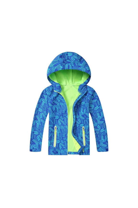 Kids Boys Girls Softshell Jacket Fall Winter Windproof Waterproof Windbreaker Solid Color Long Sleeve Hooded Technical Jacket Kids Outdoor Outerwear Kids Clothes Blue
