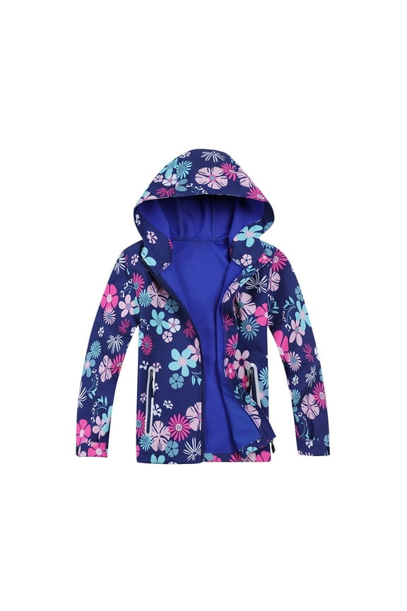 Kids Boys Girls Softshell Jacket Fall Winter Windproof Waterproof Windbreaker Solid Color Long Sleeve Hooded Technical Jacket Kids Outdoor Outerwear Kids Clothes Navy