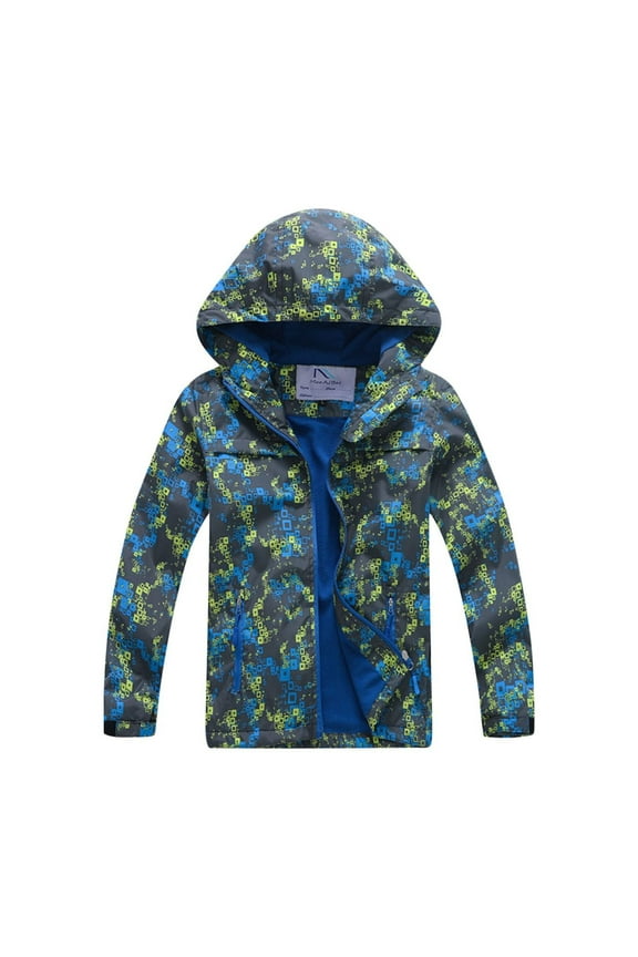 Kids Boys Girls Softshell Jacket Fall Winter Windproof Waterproof Windbreaker Solid Color Warm Long Sleeve Hooded Technical Jacket Kids Outdoor Outerwear Kids Clothes Green